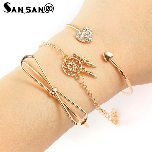 trendy new gold color crystal heart-shaped bow openwork flower open bracelet three-piece cuff bangle bracelets for women girls, Black
trendy new gold color crystal heart-shaped bow openwork flower open bracelet three-piece cuff bangle bracelets for women girls, Black
