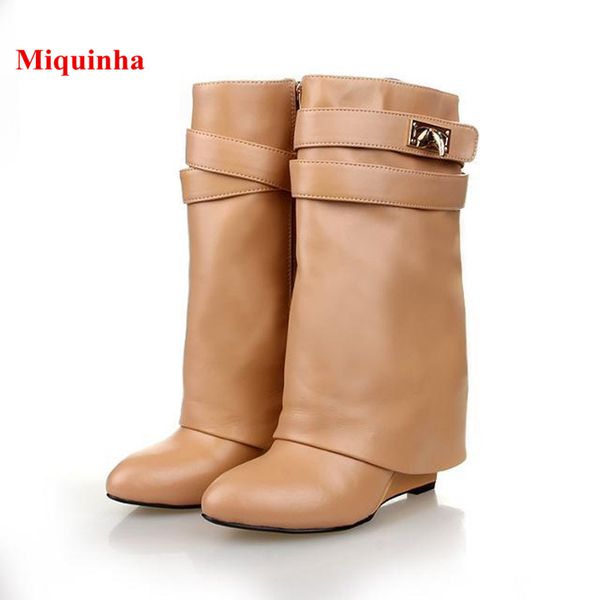 women casual winter boots 2018 new belt strap metal button designer leather women mid-calf boots zipper wedges shoes botas, Black
women casual winter boots 2018 new belt strap metal button designer leather women mid-calf boots zipper wedges shoes botas, Black
