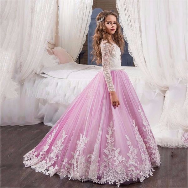 long sleeves lace flower girl dresses for weddings jewel appliques light purple pageant dresses for girls child formal wear gowns, White;blue
long sleeves lace flower girl dresses for weddings jewel appliques light purple pageant dresses for girls child formal wear gowns, White;blue