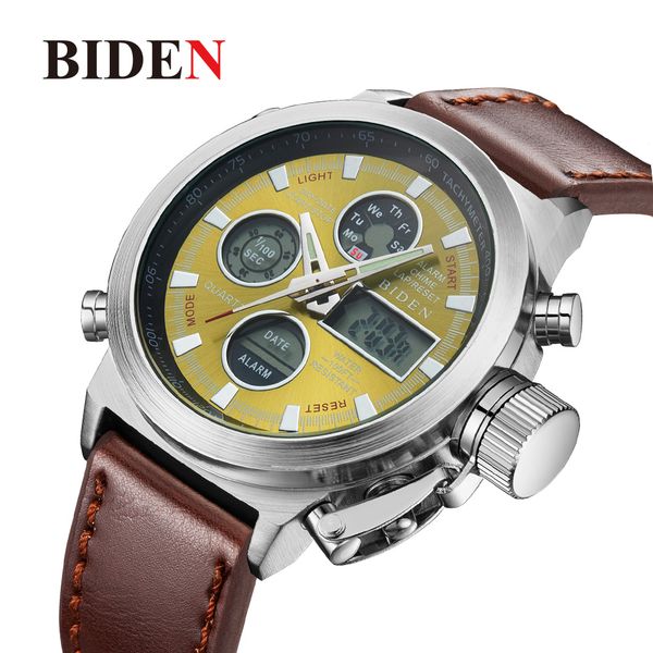brand mens sports watches leather strap digital analog dual display watch army waterproof male led clock relogios, Slivery;brown
brand mens sports watches leather strap digital analog dual display watch army waterproof male led clock relogios, Slivery;brown