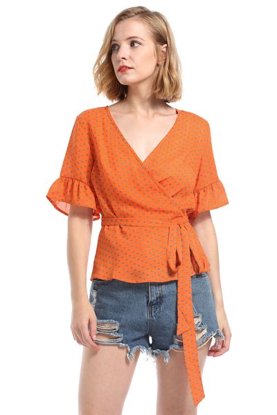 women clothing polka dots printed casual tshirts summer female v neck tees short sleeve with sashes ing, White
women clothing polka dots printed casual tshirts summer female v neck tees short sleeve with sashes ing, White