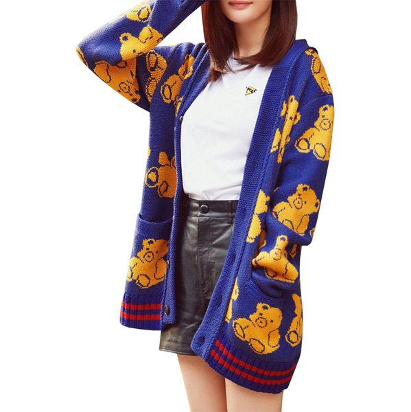 same star models knit cardigan women spring fall jumoer long bear printing wild sweater coat clothing vestidos lxj297, White;black
same star models knit cardigan women spring fall jumoer long bear printing wild sweater coat clothing vestidos lxj297, White;black