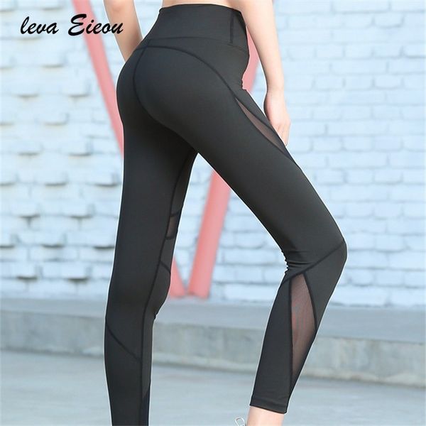 

black mesh gym tights splice yoga pants elastic waist leggins sport women fitness spandex leggings 2018 full length sportswear, White;red