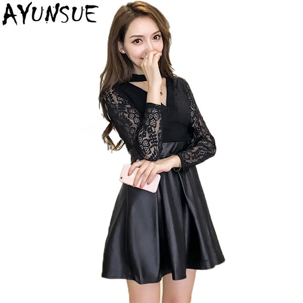 ayunsue lace dress women patchwork pu leather dresses 2018 bodycon party nightclub mini v-neck dress femmen vestido lx1530, White;black
ayunsue lace dress women patchwork pu leather dresses 2018 bodycon party nightclub mini v-neck dress femmen vestido lx1530, White;black