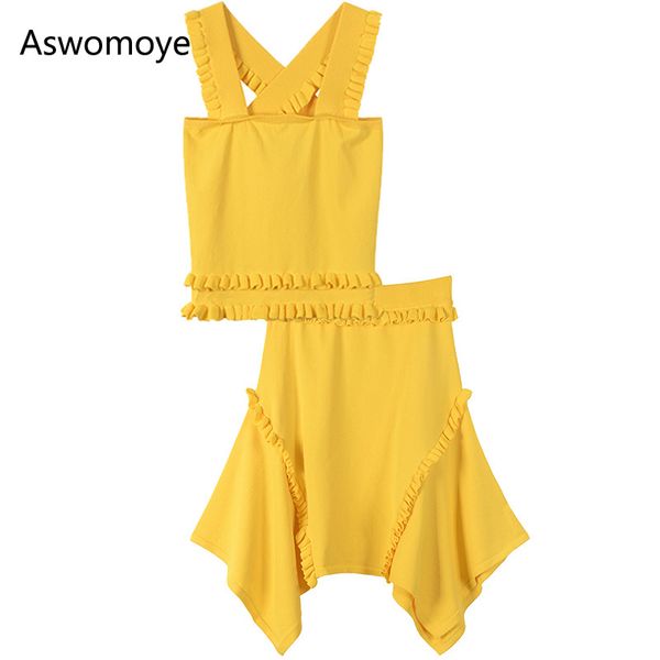 2018 summer new fashion women set eleyellow spaghetti strap knit tank tops+ irregular elastic high waist solid color, White
2018 summer new fashion women set eleyellow spaghetti strap knit tank tops+ irregular elastic high waist solid color, White