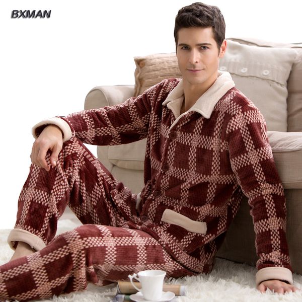 bxman brand men's new pijamas hombre classic pajamas thicken warm coral fleece plaid turn-down collar full sleeve, Black;brown
bxman brand men's new pijamas hombre classic pajamas thicken warm coral fleece plaid turn-down collar full sleeve, Black;brown