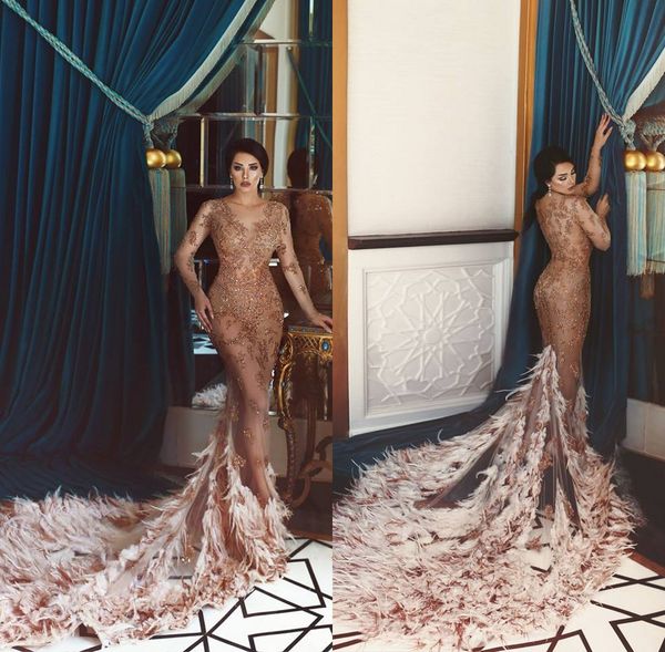 arabic dubai mermaid prom dresses beads applique long sleeves party dress glamorous luxury feather train celebrity evening dress, Black
arabic dubai mermaid prom dresses beads applique long sleeves party dress glamorous luxury feather train celebrity evening dress, Black