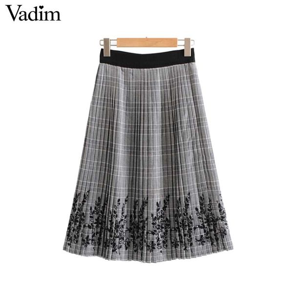 vadim vintage floral embroidery plaid pleated skirts faldas mujer elastic waist retro ladies casual mid calf skirts ba182, Black
vadim vintage floral embroidery plaid pleated skirts faldas mujer elastic waist retro ladies casual mid calf skirts ba182, Black