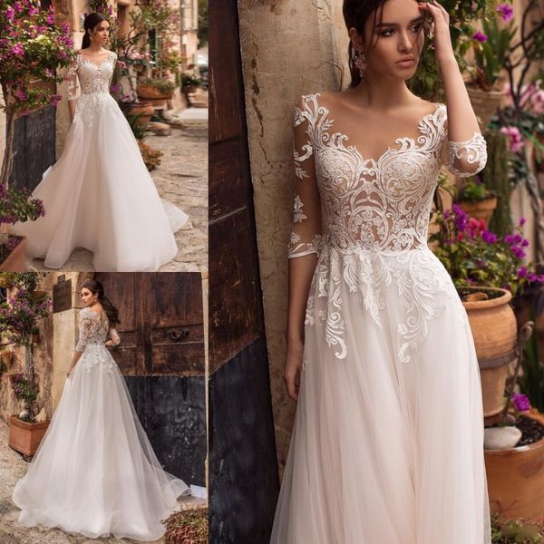 naviblue 2019 wedding dresses bateau neck covered button back bridal gowns appliqued 3/4 sleeve floor length plus size wedding dress, White
naviblue 2019 wedding dresses bateau neck covered button back bridal gowns appliqued 3/4 sleeve floor length plus size wedding dress, White