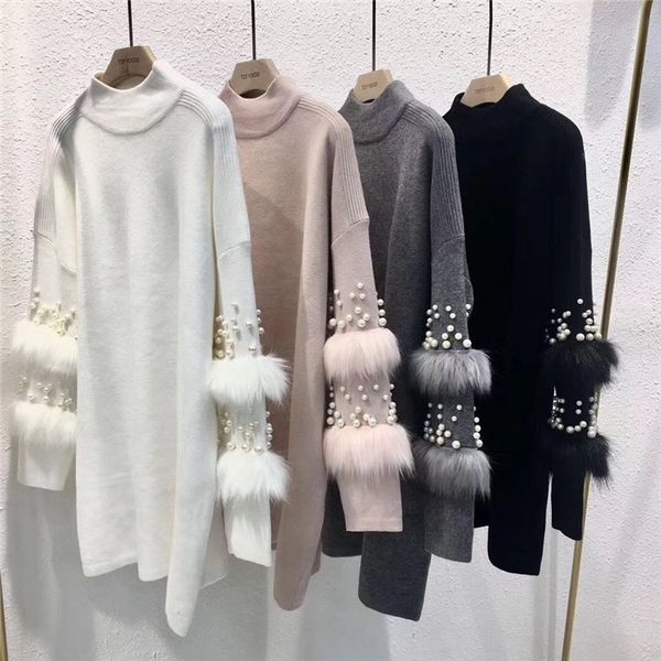 new faux fur embellished sleeve sweater long-sleeve jumpers with pearls turtleneck pull casual pullovers jersey mujer invierno, White;black 
new faux fur embellished sleeve sweater long-sleeve jumpers with pearls turtleneck pull casual pullovers jersey mujer invierno, White;black