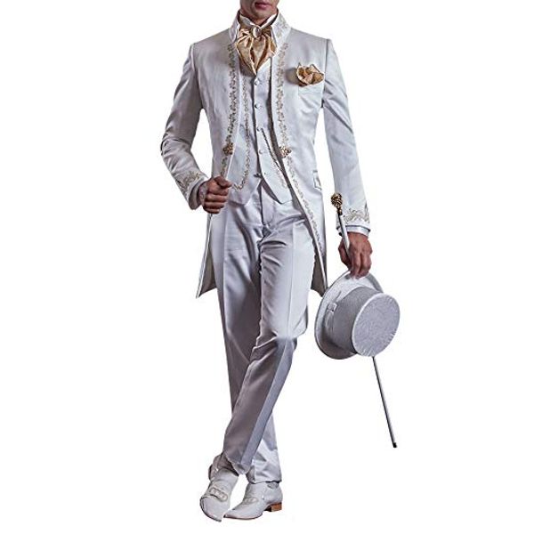 embroidered italian classic long tail tuxedo groom prom dress wedding dress elegant gentleman satin shiny 3 piece set, White;black
embroidered italian classic long tail tuxedo groom prom dress wedding dress elegant gentleman satin shiny 3 piece set, White;black
