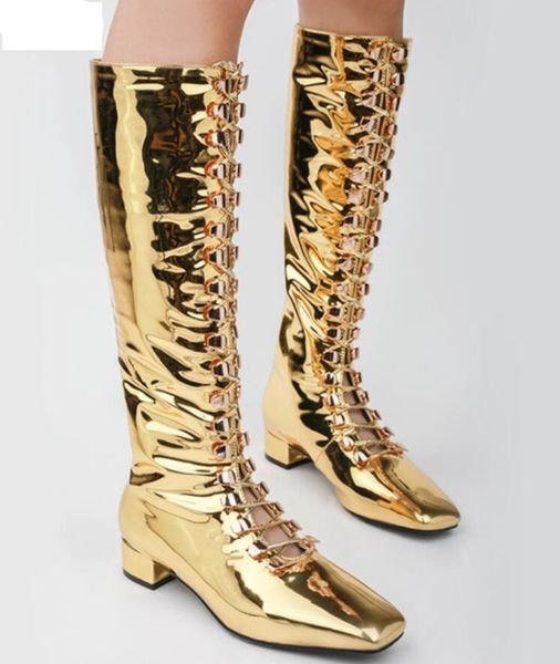 autumn new woman low heel boots mirror leather boots women lace up booties glitter leather party shoes ladies gold botas, Black
autumn new woman low heel boots mirror leather boots women lace up booties glitter leather party shoes ladies gold botas, Black