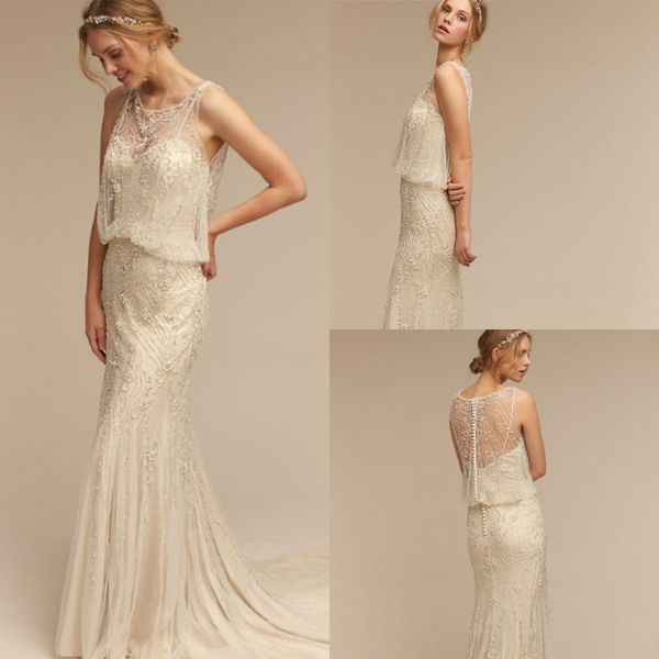 2018 bhldn bohemian wedding dresses beading sleeveless sweep train lace tulle mermaid wedding gowns jewel neck illusion country bridal dress, White
2018 bhldn bohemian wedding dresses beading sleeveless sweep train lace tulle mermaid wedding gowns jewel neck illusion country bridal dress, White