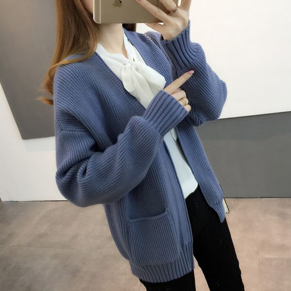 women's winter loose knit sweater fashion wild solid color cardigan clothes 2018 new women's buckle-jacket cardigan, White;black
women's winter loose knit sweater fashion wild solid color cardigan clothes 2018 new women's buckle-jacket cardigan, White;black
