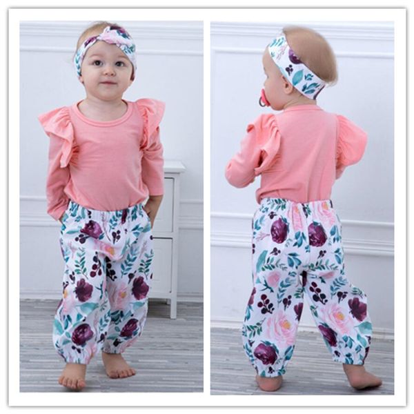 girl floral print long pants set baby spring and autumn solid color romper and trousers headband suit three pieces kids clothes zht 107, White
girl floral print long pants set baby spring and autumn solid color romper and trousers headband suit three pieces kids clothes zht 107, White