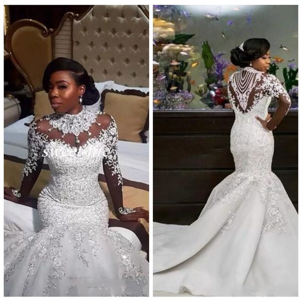 2018 bling bling slim high neck mermaid wedding dresses crystals sheer long sleeves lace appliques bridal gowns custom vestidos de mariee, White
2018 bling bling slim high neck mermaid wedding dresses crystals sheer long sleeves lace appliques bridal gowns custom vestidos de mariee, White