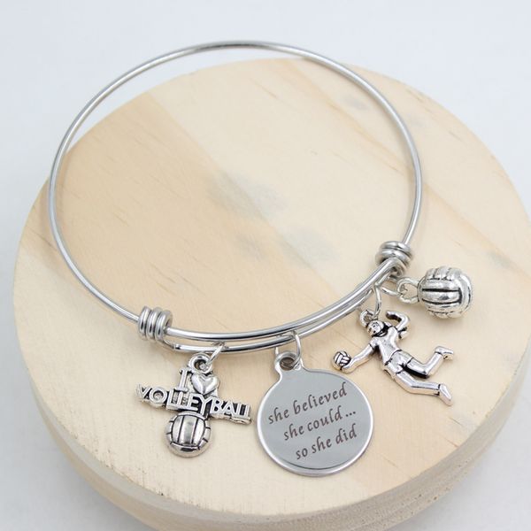 new arrival fashion stainless steel wire bangle sport charm bracelets i love volleyball bracelets for women gift jewelry, Golden;silver
new arrival fashion stainless steel wire bangle sport charm bracelets i love volleyball bracelets for women gift jewelry, Golden;silver