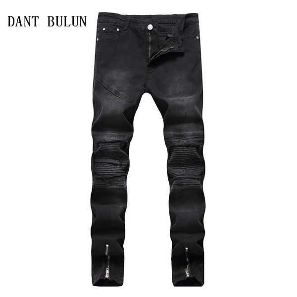 

dant bulun high street men jeans hole distressed ripped skinny biker jeans denim fashion zipper hip hop elastic black pants,1842, Blue