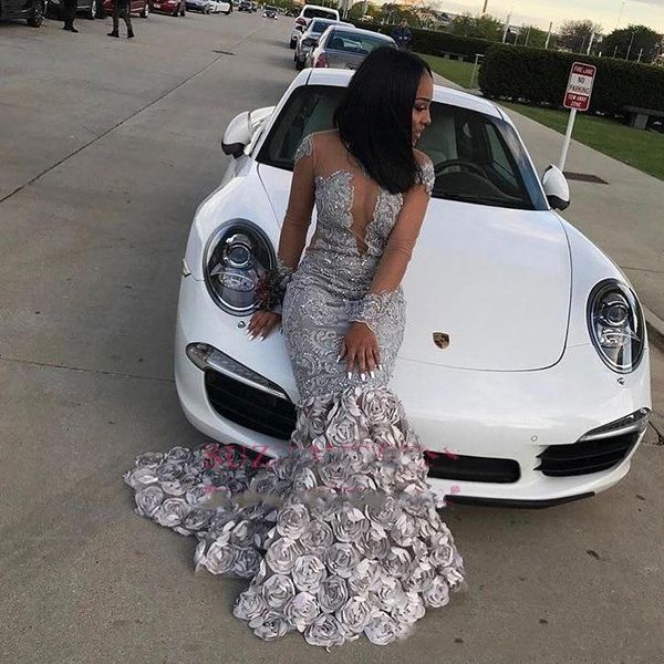 Silver 3D Floral Flowers Long Sleeves Prom Dresses 2018 Jewel Neck Sheer Hollow Out African Plus Size Black girls Evening Gowns Custom Made
Silver 3D Floral Flowers Long Sleeves Prom Dresses 2018 Jewel Neck Sheer Hollow Out African Plus Size Black girls Evening Gowns Custom Made
