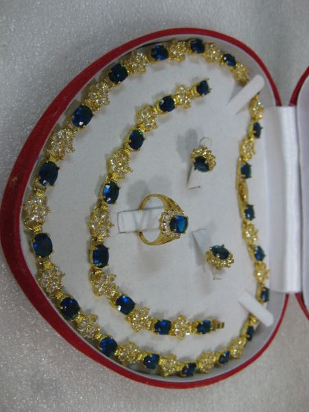 14k yellow gold blue sapphire necklace bracelet ring set, Silver
14k yellow gold blue sapphire necklace bracelet ring set, Silver