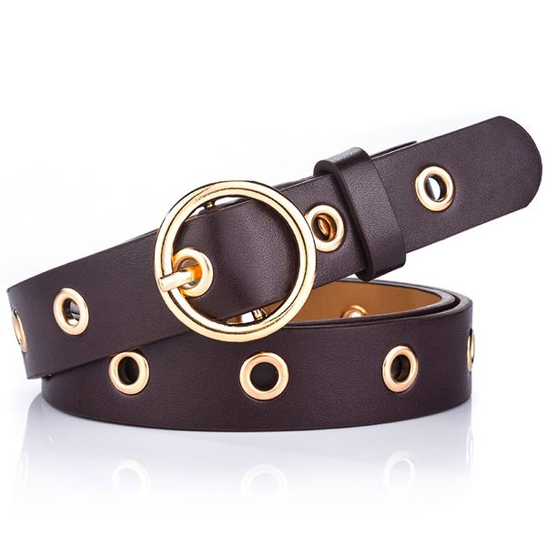 winfox vintage black white punk metal eyelets pu leather belt for women gold circle round pin buckle waist waistband belts, Black;brown 
winfox vintage black white punk metal eyelets pu leather belt for women gold circle round pin buckle waist waistband belts, Black;brown