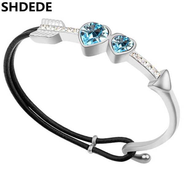 shdede double heart arrow leather bracelet women vintage bracelets bangles crystal from female birthday gift -16177, Black
shdede double heart arrow leather bracelet women vintage bracelets bangles crystal from female birthday gift -16177, Black
