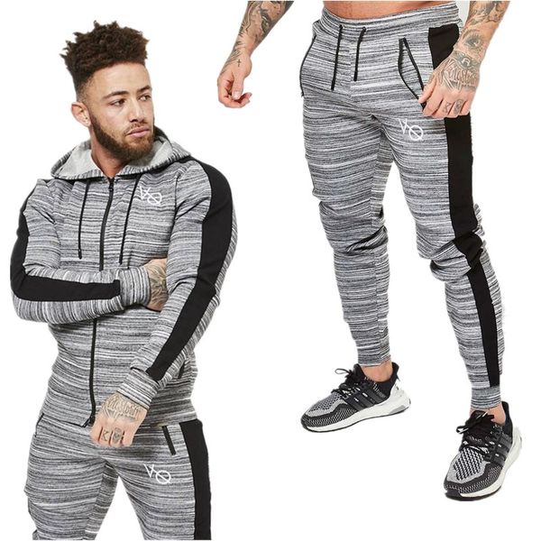 men's wear 2018 cotton cut color striped men's sports running suit long sleeved zipper gym gym suit outdoor casual wear, Gray
men's wear 2018 cotton cut color striped men's sports running suit long sleeved zipper gym gym suit outdoor casual wear, Gray
