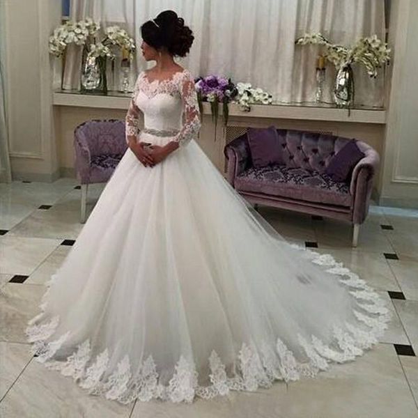 modest 2018 lace long sleeve wedding dress with belt court train lace up bridal gowns wedding dresses en2243, White
modest 2018 lace long sleeve wedding dress with belt court train lace up bridal gowns wedding dresses en2243, White