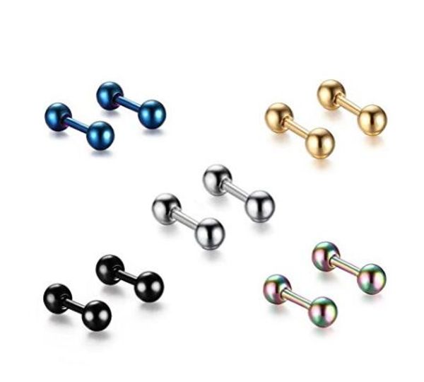 stainless steel round ball stud earrings screw back 5 pair set, Golden;silver
stainless steel round ball stud earrings screw back 5 pair set, Golden;silver