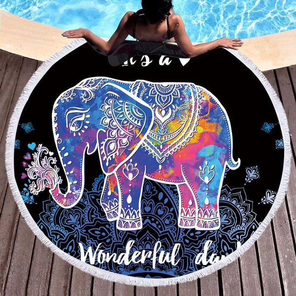 

color elephant beach towel bath towel thicking round printed microfiber fabric tapestry yoga mat blanket 600g yj60