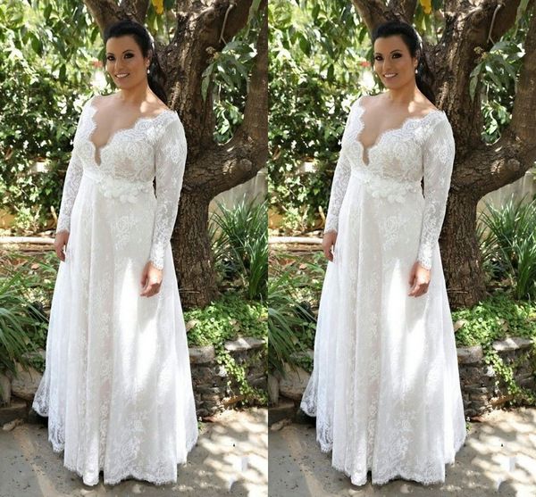 2019 plus size wedding dresses with long sleeve lace scoop sash ribbon hand made flowers bridal party dress wedding gowns custom made, White
2019 plus size wedding dresses with long sleeve lace scoop sash ribbon hand made flowers bridal party dress wedding gowns custom made, White