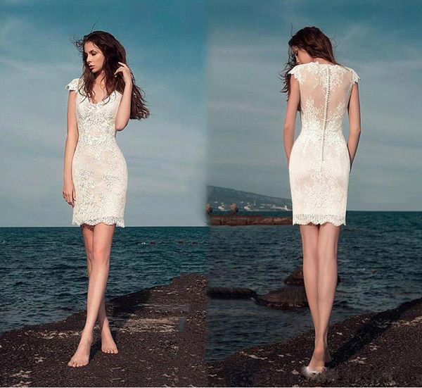 2018 Lace Sheath Short Wedding Dresses Vestido Country Cap Sleeve Beaded Mermaid V Neck Mini Beach Wedding Bridal Gowns with covered buttons
2018 Lace Sheath Short Wedding Dresses Vestido Country Cap Sleeve Beaded Mermaid V Neck Mini Beach Wedding Bridal Gowns with covered buttons