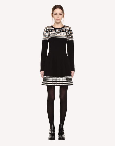 long sleeves jacquard knit dress striped fall red crewneck piece women lady dresses one dress mbl906 norwegian 2018 rvirt, Black
long sleeves jacquard knit dress striped fall red crewneck piece women lady dresses one dress mbl906 norwegian 2018 rvirt, Black