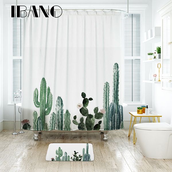 

ibano tropical cactus shower curtain waterproof polyester fabric bath curtain for the bathroom decorate with 12pcs plastic hooks