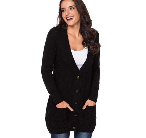 autumn and winter new v collar single row of buckle long sleeves pocket knitted sweater term cardigan sweater coat women's outerwer 278, Black
autumn and winter new v collar single row of buckle long sleeves pocket knitted sweater term cardigan sweater coat women's outerwer 278, Black