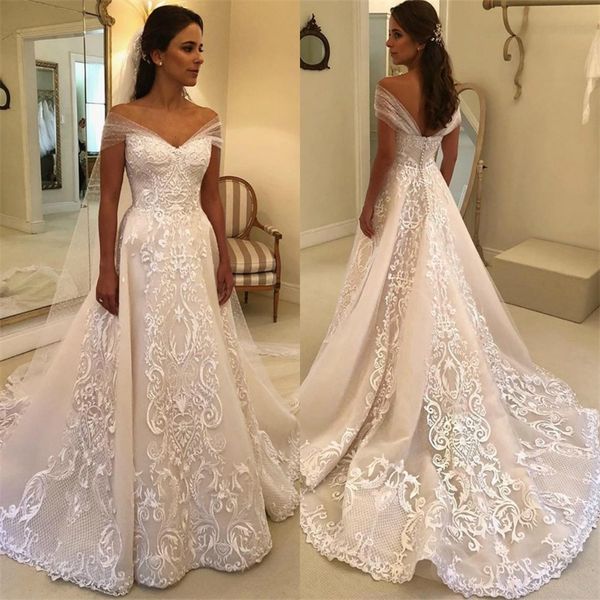 vintage off shoulder retro lace wedding dresses 2019 new appliques sweep train bridal gown backless bride vestido de novia, White
vintage off shoulder retro lace wedding dresses 2019 new appliques sweep train bridal gown backless bride vestido de novia, White