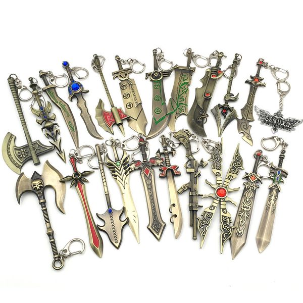 

lol game weapon metal keychains key chain league of legends sword gun lol weapons pendant keychain keyrings zinc alloy keyring 20pcs, Silver