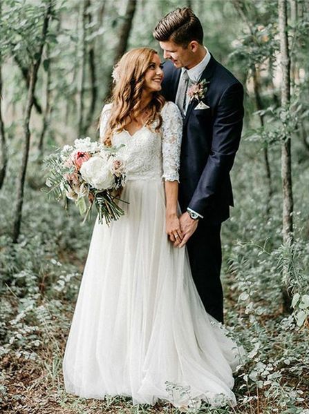 new 3/4 long sleeve country wedding dresses v-neck appliques lace chiffon long wedding dress vestido de noiva, White
new 3/4 long sleeve country wedding dresses v-neck appliques lace chiffon long wedding dress vestido de noiva, White