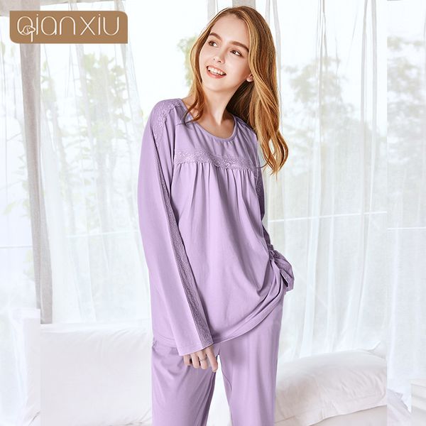 autumn women sweety pajama sets female bamboo fiber sleepwear suit girls lace patchwork o-neck collar t shirt & pants plus size, Blue;gray
autumn women sweety pajama sets female bamboo fiber sleepwear suit girls lace patchwork o-neck collar t shirt & pants plus size, Blue;gray