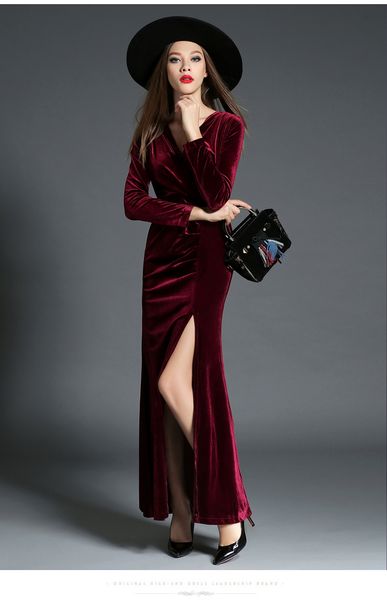 burgundy velvet dresses party evening side slit long sleeves prom dress ankle length plus size formal gowns, Black
burgundy velvet dresses party evening side slit long sleeves prom dress ankle length plus size formal gowns, Black
