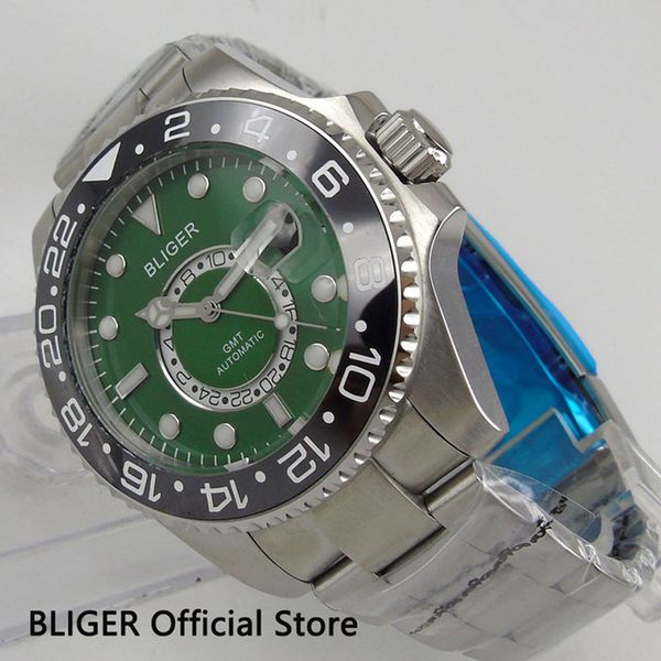 solid bliger 43mm green dial gmt indicator black ceramic bezel luminous pointer sapphire glass automatic movement men's watch, Slivery;brown
solid bliger 43mm green dial gmt indicator black ceramic bezel luminous pointer sapphire glass automatic movement men's watch, Slivery;brown
