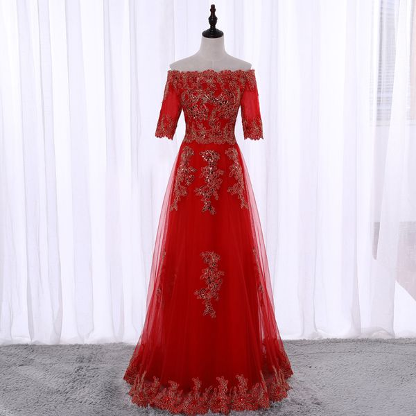 real ps women a-line v-neck long sleeve off shoulder prom dresses floor length lace up embroidered evening gowns custom in stock, Red
real ps women a-line v-neck long sleeve off shoulder prom dresses floor length lace up embroidered evening gowns custom in stock, Red
