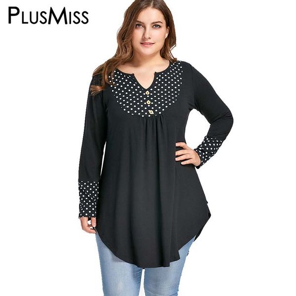 

plus size 5xl vintage polka dot patchwork tunic asymmetrical autumn 2017 long sleeve loose blouse shirt women clothes, White