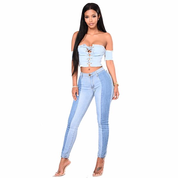 Jeans For Women Skinny Jeans Woman Mid-waist Colorblock Stitching Tight-fitting Pencil Pants Long Section Cotton