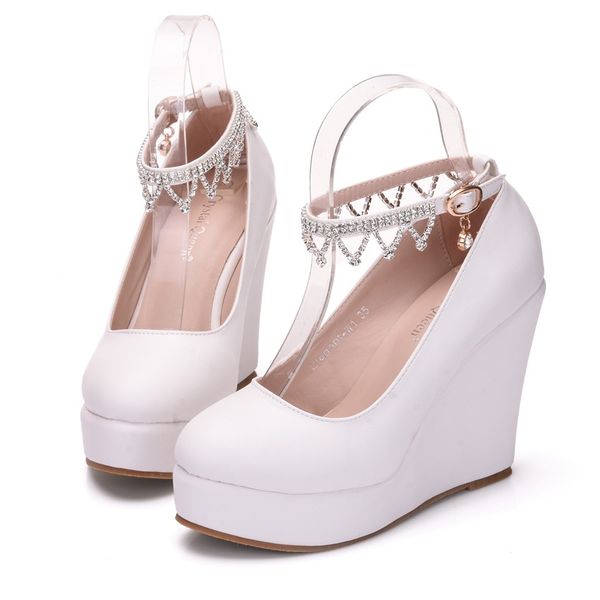 new fashionl crystal chain round toe shoes for women white heels fashion platform wedding shoes wedge heel shoes plus size bridal heels, Black
new fashionl crystal chain round toe shoes for women white heels fashion platform wedding shoes wedge heel shoes plus size bridal heels, Black