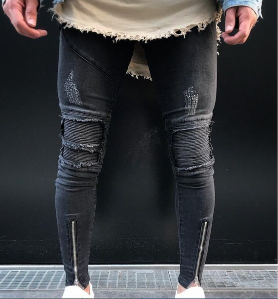 2019 men's biker ripped skinny jeans fashion designer knee creases stitch hole punk slim fit denim pants casual washed zipper trousers, Blue
2019 men's biker ripped skinny jeans fashion designer knee creases stitch hole punk slim fit denim pants casual washed zipper trousers, Blue