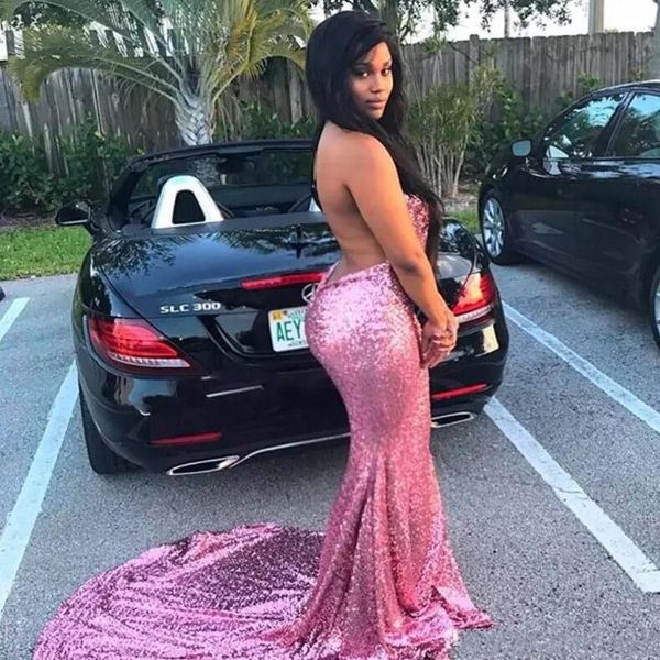 sparkly plus size prom dresses south african sequind mermaid evening gowns backless halter neck sweep train party cocktail dress, Black
sparkly plus size prom dresses south african sequind mermaid evening gowns backless halter neck sweep train party cocktail dress, Black