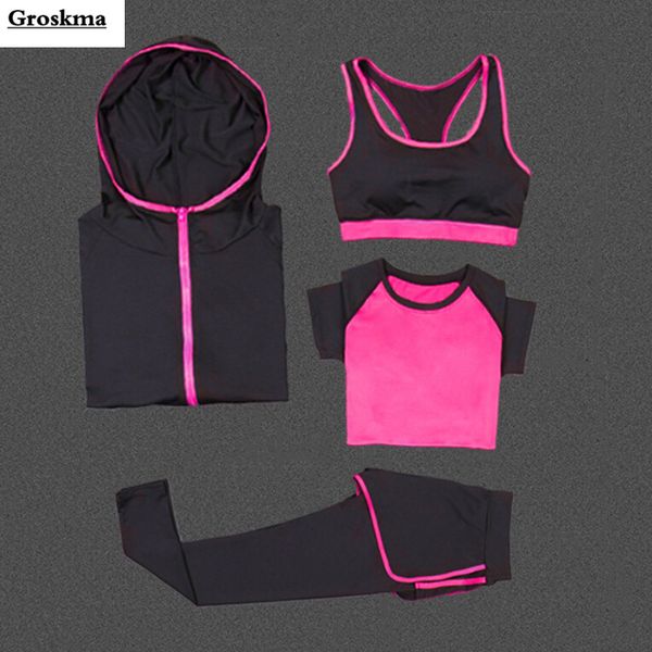 women yoga sets hooded coats+bra+t shirt+pants quick dry outdoor sports running fitness gym clothing 4 pieces set, White;red
women yoga sets hooded coats+bra+t shirt+pants quick dry outdoor sports running fitness gym clothing 4 pieces set, White;red