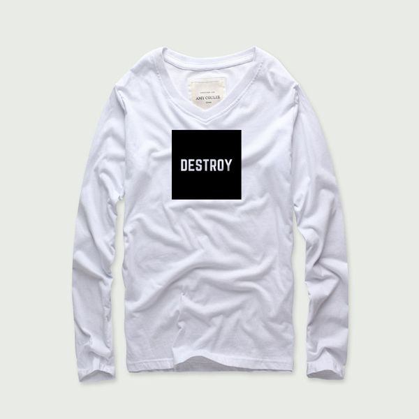 men destroy letters print v-neck long sleeve t-shirt men cotton casual tee shirt black funny print tee basic t shirt, White;black
men destroy letters print v-neck long sleeve t-shirt men cotton casual tee shirt black funny print tee basic t shirt, White;black