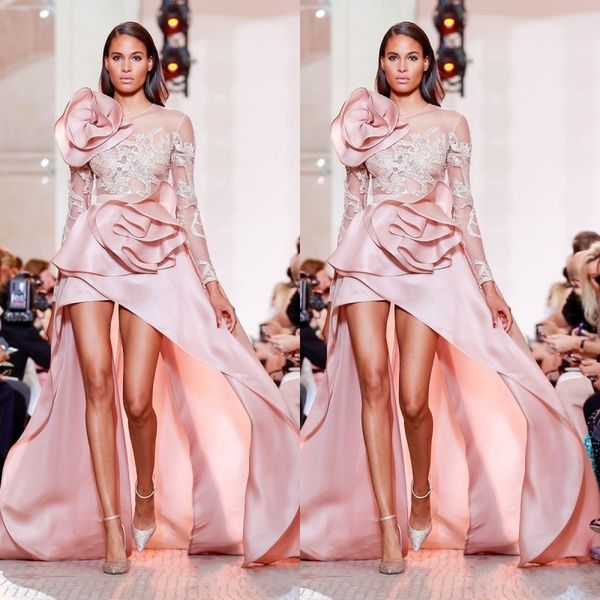 dubai high-low prom dresses applique long sleeves ruffles flower red carpet dresses stylish see through evening dress party gowns, Black
dubai high-low prom dresses applique long sleeves ruffles flower red carpet dresses stylish see through evening dress party gowns, Black